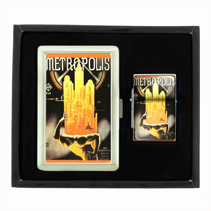 Metropolis Fritz Lang Deco Cigarette Case Oil Lighter Set 333
