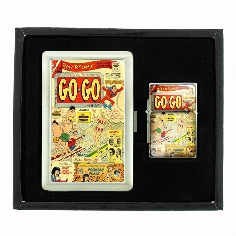 Go-Go '60s Bikini Pop Comic Cigarette Case Oil Lighter Set 408