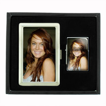 Lindsay Lohan Sexy Smiling Photo Cigarette Case Oil Lighter Set 432 - £12.17 GBP