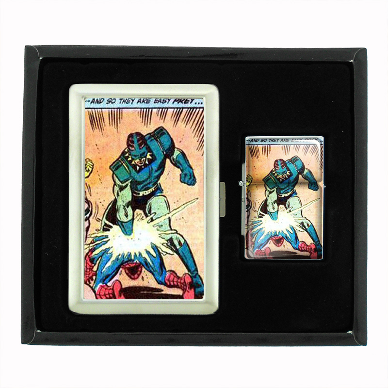 Spider-Man Gay Comic Panel Cigarette Case Oil Lighter Set 478