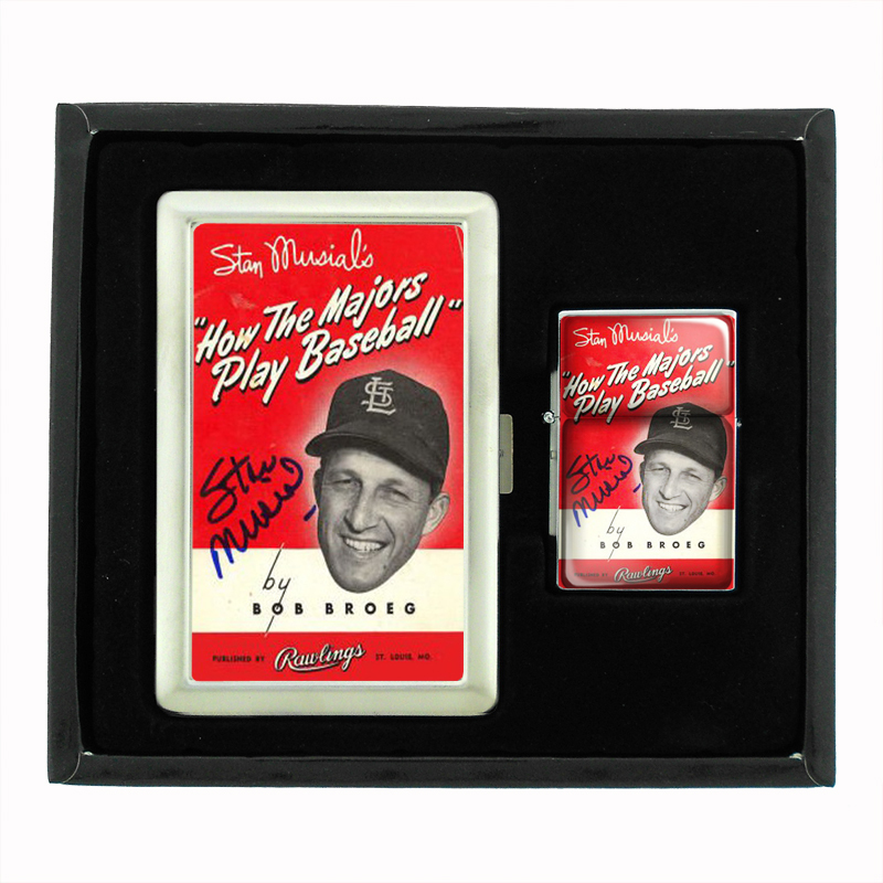 St Louis Cardinals Stan Musial Cigarette Case Oil Lighter Set 480