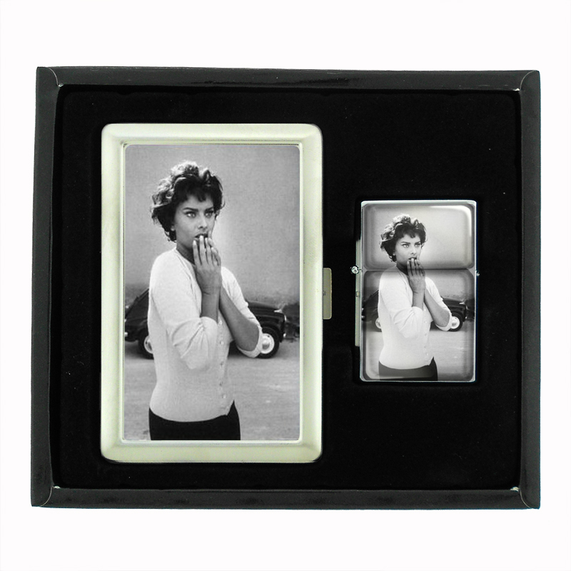 Sophia Loren Innocent Photo Cigarette Case Oil Lighter Set 476