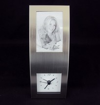 Aluminum Photo Frame Clock CL-2810 ~ For Desk, Tabletop ~ Holds 2&quot; x 3&quot; Picture - £15.46 GBP