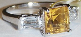 Citrine Square &amp; White Topaz Baguette Ring, Platinum / Silver, Size 7, 2.64(Tcw) - $29.99