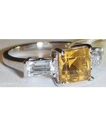 CITRINE SQUARE &amp; WHITE TOPAZ BAGUETTE RING, PLATINUM / SILVER, SIZE 7, 2... - $41.15 CAD
