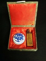 Chinese Wax Stamp Seal Pig in Original Silk Box with Porcelain Wax Pot Y2 AM - £17.06 GBP