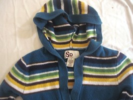 Girl's Size S 6/6X  Colorful Striped Hooded Cardigan Sweater by SO Front Button - $10.28