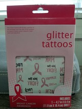 Breast Cancer Awareness Glitter Tattoos. 1 Sheet of 28 tattoos. New - $8.86