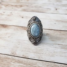 Vintage Ring Silver Tone &amp; Light Blue Stone Large Adjustable/Stretch - $14.99