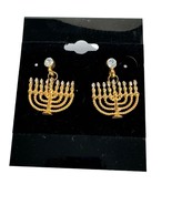 Hanukkah Festival of Lights Menorah Earrings Gold Tone Rhinestones Holiday - £19.97 GBP