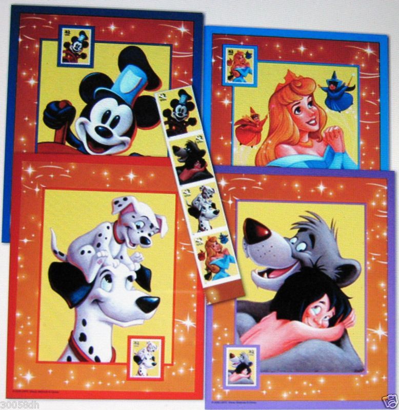 DISNEY:  IMAGINATION STAMPED PREMIUM POSTAL CARDS  - 5 CARDS X 4 DESIGNS - $25.00