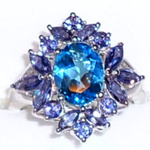 Electric Blue Topaz Oval & Purple Iolite Marquise Ring, Silver, Size 6, 3.41(Tcw - $59.99