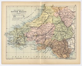 1898 Antique Map Of South Wales Brecknock Carmarthen Pembroke Cardigan Radnor - $20.26