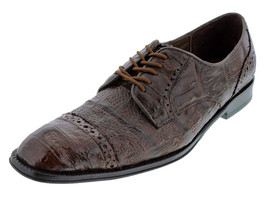 Mens Real Crocodile Skin Dress Shoes Brown Leather Oxfords Lace Up Size 8 - $247.49