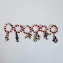 Vintage Silver Wine Glass Charms Christmas Set Of 6 Mitten Santa Reindee... - $6.79