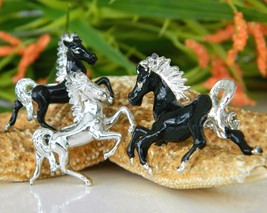 3 Vintage Horse Brooch Scatter Pins Prancing Trotting Black Silver - $19.95