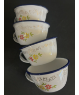 Vintage TrEs ~Monterrey Mexico ~Floral Blue Rim  ~Enamel Ware  Cup ~ Set... - $14.85