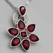 Swarovski Chain Necklace Siam Red Enamel Rhinestone Hedge Pendant Rare - £65.04 GBP