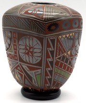 Mata Ortiz Pottery Polychrome Vase Naty Ortega &amp; Cesar D Nunez Signed Ring Stand - £51.83 GBP