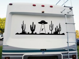 UFO Desert Cactus Scene Vinyl Decal V2 - RV Graphics Alien Abduction - Die Cut  - £5.13 GBP+