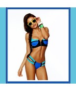 Striped Un-Zip Bandage Style Pushup Bikini Summer Swimsuit Cool Blue Hot... - £34.87 GBP