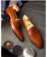 Handmade Mens Tan color Leather dress shoes, Men leather moccasins Loafer - $167.30+