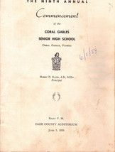 CORAL GABLES Senior High School Ninth Annual Commencement Program 6//5/1959 - £4.75 GBP