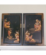 Vintage Asian Hand Painted ART by Dimas 2 Cabinet Doors w/ Pulls 23x14.5... - €346,36 EUR