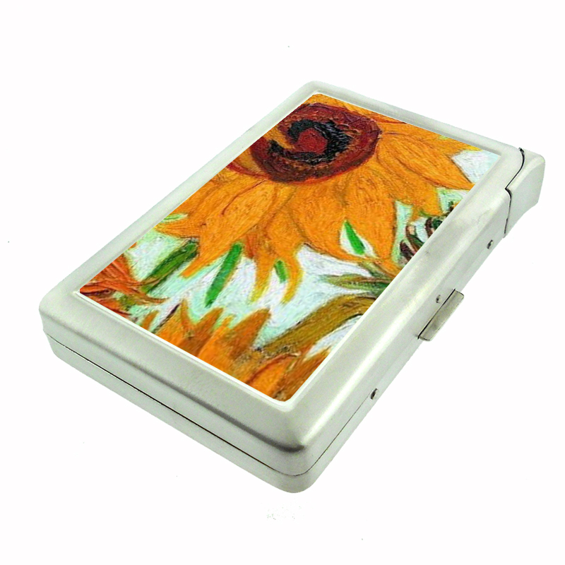 Vincent Van Gogh Sunflowers Cigarette Case w BuiltIn Lighter 007