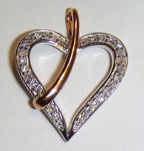 10 K White & Rose Gold Diamond Round Heart Pendant, 0.15(Tcw), 19x16 Mm, I2 I3/H I - £140.56 GBP