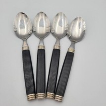 lot of 4 Stainless Steel Flatware Spoons Black Handle, Taiwan - £7.04 GBP