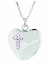 Sterling Silver Heart Grand Pink Cz Cross Stone Medal Necklace And Chain - £56.08 GBP
