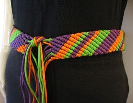 VTG 70&#39;s Handmade Art to Wear Silky Macrame Mardi Gras Belt One Size - £18.80 GBP