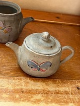 Lot of Small Tan or Gray Thin Pottery Teapot w Butterfly &amp; Zinnia &amp; Dais... - £11.93 GBP