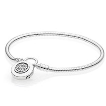 Safety Padlock Heart Pan 925 Sterling Silver Bracelets Men Bangle For Women Girl - £58.56 GBP