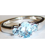 BLUE TOPAZ OVAL SOLITAIRE &amp; ROUND RING, 925 SILVER, SIZE 8, 1.24(TCW), 2... - £27.65 GBP