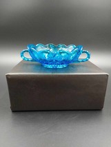 Vintage Fairfield Blue Anchor Hocking Glass Nappy Bowl Dish Two Handles - $9.85