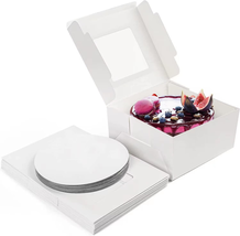 Cake Boxes Set (15Pcs, Boxes &amp; Boards), 10*10*5 Inches White Cake Box with Windo - £18.80 GBP