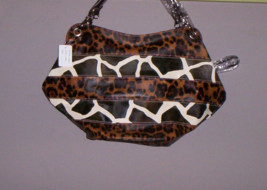 Giraffe &amp; Cheetah Design Handbag Tote Purse 2-Handle Brown/Black New w/T... - $21.95