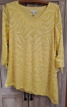 Susan Graver XS Fully Lined Stretch Lace Asymmetrical Hem Top Shirt Yellow - £9.49 GBP
