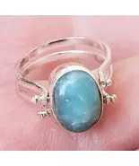 Flip 2in1 LARIMAR-AMBER gemstones 925 sterling silver reversible ring  (... - $39.00