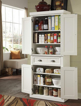 Storage Cabinet Pantry Kitchen Hutch Drawer Distressed White Home Shelves Wood - £523.19 GBP