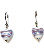 PURPLE MULTI-COLOR MURANO GLASS DESIGNER HEART EARRINGS, SILVER, 4.90GR,... - $29.99