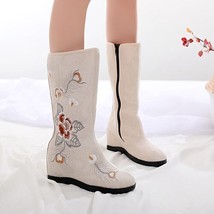 Veowalk Autumn Women&#39;s Cotton Fabic Mid-Calf Boots Chinese Embroidery Hidden Wee - £45.55 GBP