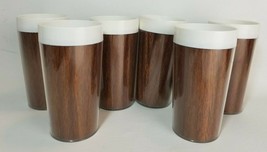 KH Hong Kong Insulated Brown Wood Grain Tumbler Cups Set of 6 Plastic MCM - £21.70 GBP