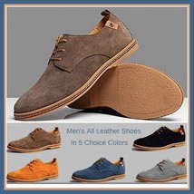 Men's Genuine Suede Solid Leather Lace Up Flat Sole Waterproof Oxford Shoes
