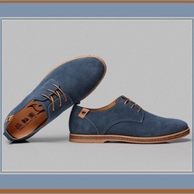 Men's Genuine Suede Solid Leather Lace Up Flat Sole Waterproof Oxford Shoes image 2