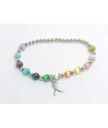 Colorful CAT&#39;S EYE Breast Cancer Awareness BRACELET in STERLING Silver  ... - £30.85 GBP