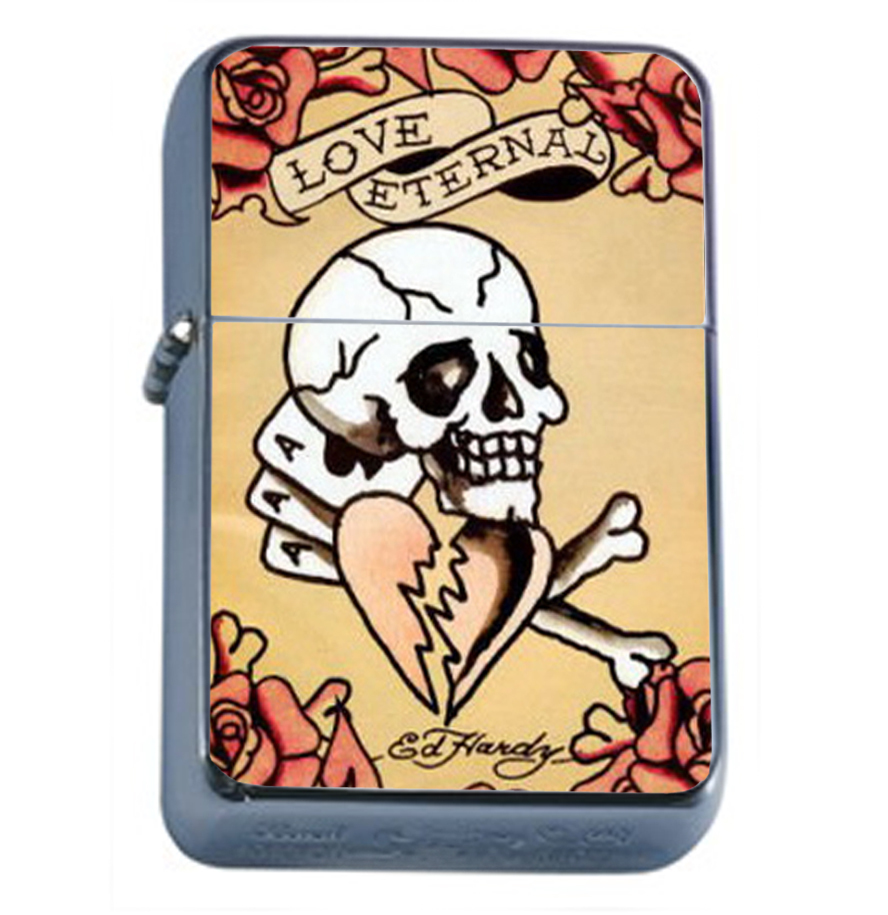 Love Eternal Skull Aces Roses Tattoo Oil Lighter 436