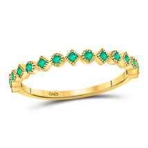 10kt Yellow Gold Womens Round Emerald Square Dot Stackable Band Ring 1/5 Cttw - £141.56 GBP